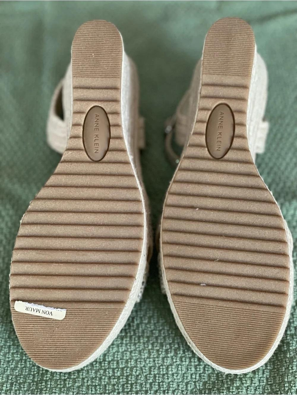 Anne Klein Nude Crystal-Strap Espadrille Wedge Sandals NWOB